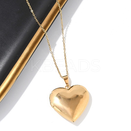 304 Stainless Steel Heart Locket Pendant Cable Chain Necklaces for Women LS-NJEW-M050-04E-G-1