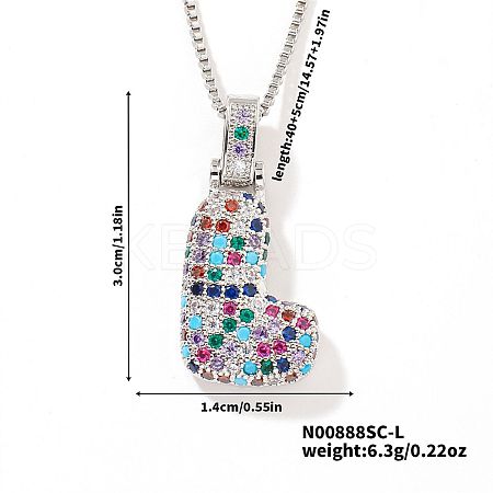 Brass Pave Colorful Cubic Zirconia Letter Pendant Box Chain Necklaces NU0575-38-1