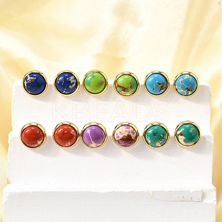 Brass Half Round Stud Earrings EJEW-Z124-01G-1