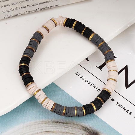 Handmade Polymer Clay Heishi Beaded Stretch Bracelets with CCB for Women JF1252-2-1