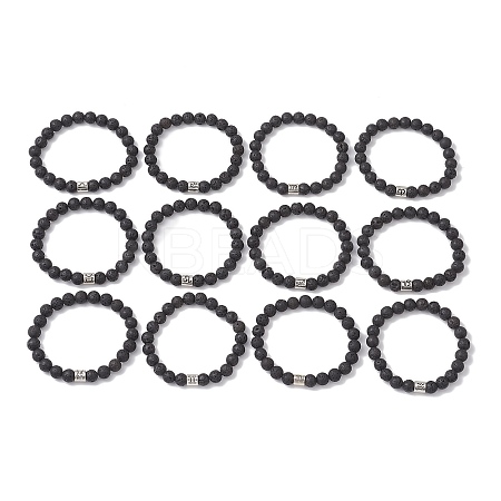 12Pcs 12 Styles 8mm Round Natural Lava Rock Constellation Beaded Bracelet Sets BJEW-JB10870-1