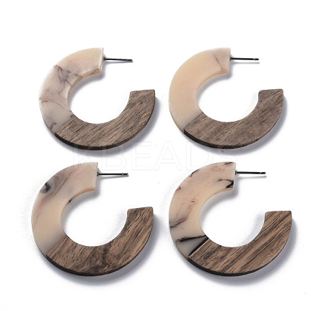 Opaque Resin & Walnut Wood Stud Earrings EJEW-T010-02-1