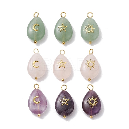 9Pcs 9 Styles Natural Green Aventurine & Rose Quartz & Amethyst Pendants PALLOY-JF02576-1