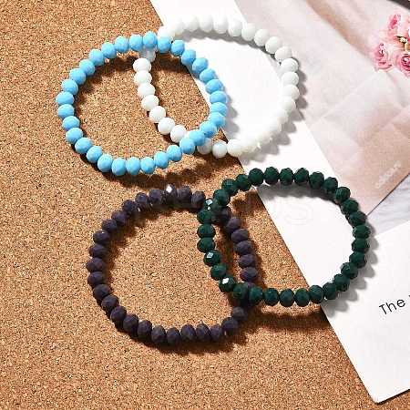 Faceted Opaque Solid Color Crystal Glass Rondelle Beads Stretch Bracelets BJEW-F072-M-1