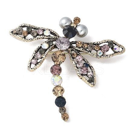 Dragonfly Alloy Rhinestone Brooches for Backpack Clothes JEWB-M067-06AG-1