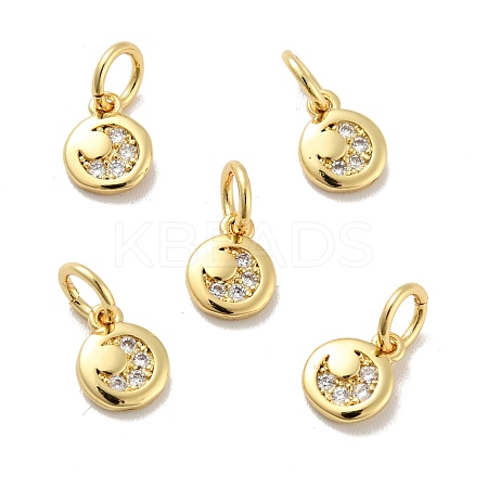 Flat Round Brass Micro Pave Clear Cubic Zirconia Charms KK-G419-22G-1
