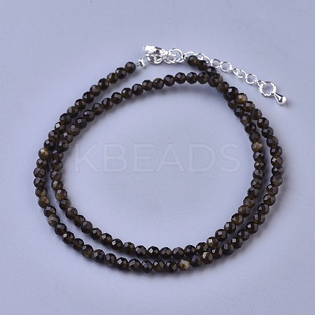 Natural Golden Sheen Obsidian Beaded Necklaces NJEW-K114-B-A19-1