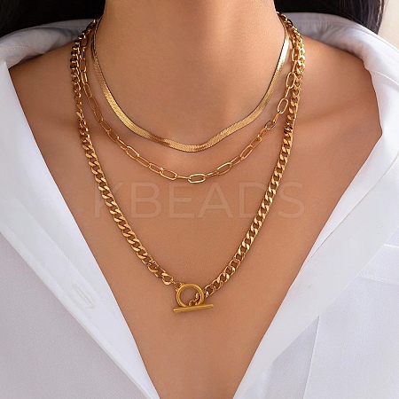 3Pcs 3 Styles Brass & Iron Chain Necklaces Set NJEW-V003-08G-1
