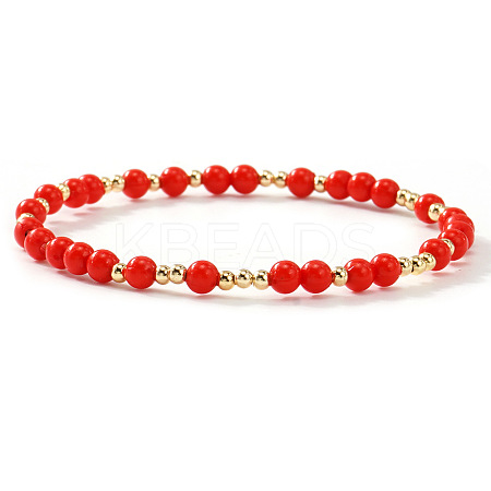 Acrylic & Brass Round Beaded Stretch Bracelets for Women QH9585-5-1