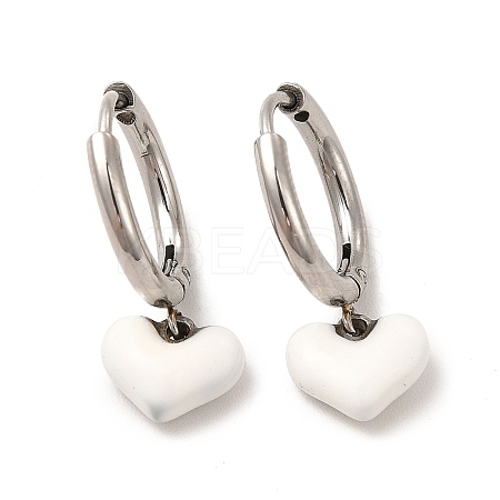 White Enamel Heart Dangle Hoop Earrings EJEW-P219-07P-1