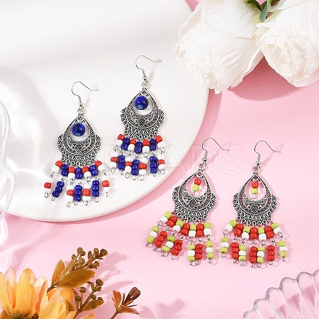 Alloy Glass Seed Beads Teardrop Chandelier Earrings EJEW-JE06509-1