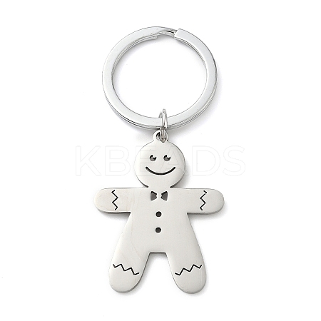 201 Stainless Steel Christmas Gingerbread Man Keychain KEYC-H021-04P-1