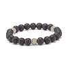 Natural Lava Rock & Alloy Round Beaded Stretch Bracelet BJEW-JB07897-01-1