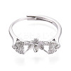 Flower & Bowknot Brass Micro Pave Clear Cubic Zirconia Adjustable Ring Settings KK-T076-78P-2