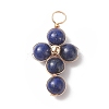 Natural Lapis Lazuli Copper Wire Wrapped Pendants PALLOY-JF01981-01-1