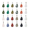 Fashewelry 24Pcs 12 Styles Teardrop Natural & Synthetic Gemstone Pendants G-FW0001-35-11