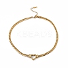 304 Stainless Steel Hollow Out Heart Charm Necklace with Cuban Link Chains for Women NJEW-P269-01G-1