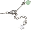201 Stainless Steel Moon Star & Natural Dyed Malaysia Jade Round Charm Brass Bar Link Chain Anklets AJEW-AN00732-03-5