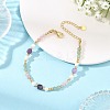 Natural Mixed Gemstone Faceted Round and Cube Beaded Bracelets with Natural Pearl & Brass End Chains BJEW-JB14336-02-1
