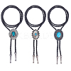 3Pcs 3 Styles Alloy Pave Resin Imitation Gemstone Flower Oval Pendant Bolo Tie Lariat Necklaces NJEW-CL0001-10-1