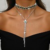 Brass Full Rhinestone Flat Round Tassel Y Necklaces for Women NJEW-M104-01S-01-1