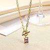 304 Stainless Steel Pave Cubic Zirconia Square Birth Stone Pendant OT Necklaces FS-WGEE56A-02-1