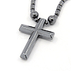 Mens Saint Cross Magnetic Synthetic Hematite Pendant Necklaces NJEW-F026-12-2