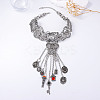 Bohemian Zinc Alloy Rhinestone Flower Key Coin Long Tassel Choker Necklaces for Women FS-WGCB918-01-1