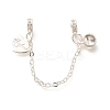 Brass Clear Cubic Zirconia European Safety Chains with Heart Charms KK-C085-15S-1