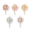 Glass Seed Beaded Flower Pendants PALLOY-MZ00827-1