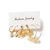 3 Pairs 3 Style Natural Citrine Chips Beaded Cluster Dangle Stud & Leverback Earrings EJEW-JE04895-02-4