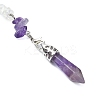 Pointed Faceted Bullet Natural Amethyst & Opalite Chip Dowsing Pendulums PALLOY-JF03067-4