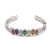 Brass Pave Colorful Cubic Zirconia Open Cuff Bangles for Women BJEW-S147-32P-B-1