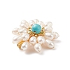 Synthetic Green Turquoise & Natural Pearl Braided Bead Flower Lapel Pin JEWB-TA00006-01-4
