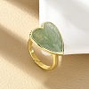 Heart Brass Natural Green Strawberry Quartz  Finger Rings RJEW-D304-01G-C-4