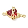 Brass with Glass Dark Red Sacred Heart Connector Charms X-KK-L253-27G-01-2