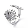 304 Stainless Steel Shell with Starfish Open Cuff Ring for Women RJEW-C046-03P-1