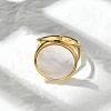 Flat Round 304 Stainless Steel White Shell Cuff Rings for Women RJEW-G346-02G-02-2