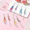 4 Set 4 Color Resin Wing with Feather Asymmetrical Earrings EJEW-TA00175-4