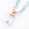 Natural Amazonite and Natural Quartz Crystal Pendant Necklaces NJEW-I220-06-2