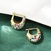 Oval Brass Micro Pave Colorful Cubic Zirconia Hoop Earrings EJEW-S277-10G-B-3