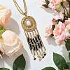 Bohemian 304 Stainless Steel & Imitation Pearl Oval Pendant Necklaces NJEW-Z061-10G-02-2