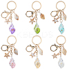 6Pcs 6 Colors Luminous Acrylic Conch Starfish Pendants Keychain AJEW-SP0001-42-1