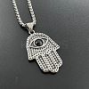 Retro Punk Style 304 Stainless Steel Jet Rhinestone Hamsa Hand Pendant Necklaces for Hip-hop Fashion Men JT3718-2