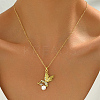 Delicate and Lovely Bird Brass Cubic Zirconia & Imitation Pearl Pendant Necklaces for Women KD2617-1