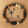 Twelve Constellations Natural Tiger Eye & Picture Jasper & Rhyolite Jasper Round & Column Beaded Stretch Bracelets for Women Men WG6FA5D-10-1