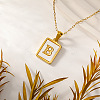 Rectangle 304 Stainless Steel Pave Natural White Shell Initial Pendant Necklaces for Women FS-WGB5EDA-02-1