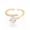 Brass Micro Pave Clear Cubic Zirconia Cuff Rings for Women KK-T074-10G-2