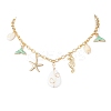 Alloy Enamel Whale Tail Starfish & Natural Shell Teardrop Pendant 304 Stainless Steel Cable Chain Necklaces for Women NJEW-JN05407-03-2