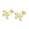 Bowknot Brass Micro Pave Clear Cubic Zirconia Stud Earrings for Women EJEW-G460-03G-4